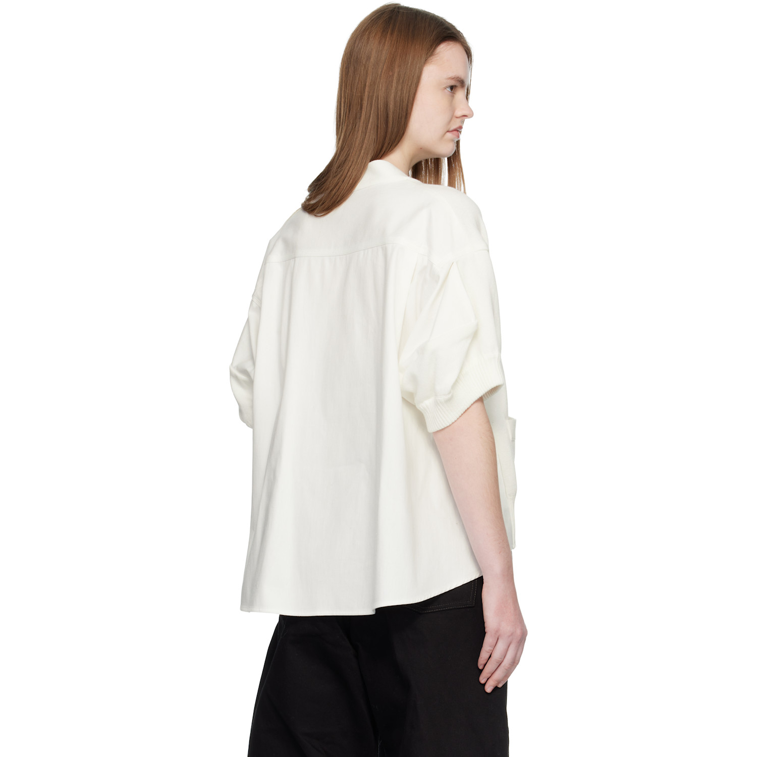  Sacai White Denim & Knit Cardigan 