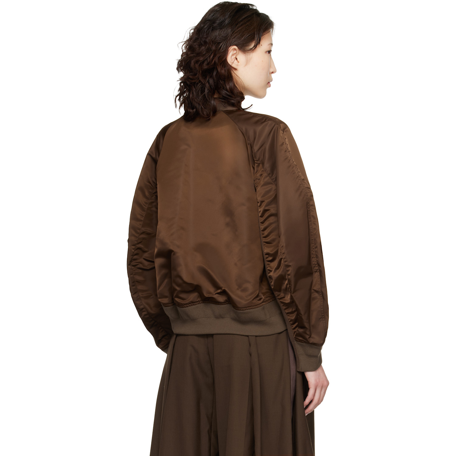  Sacai Brown Nylon Twill & Knit Cardigan 