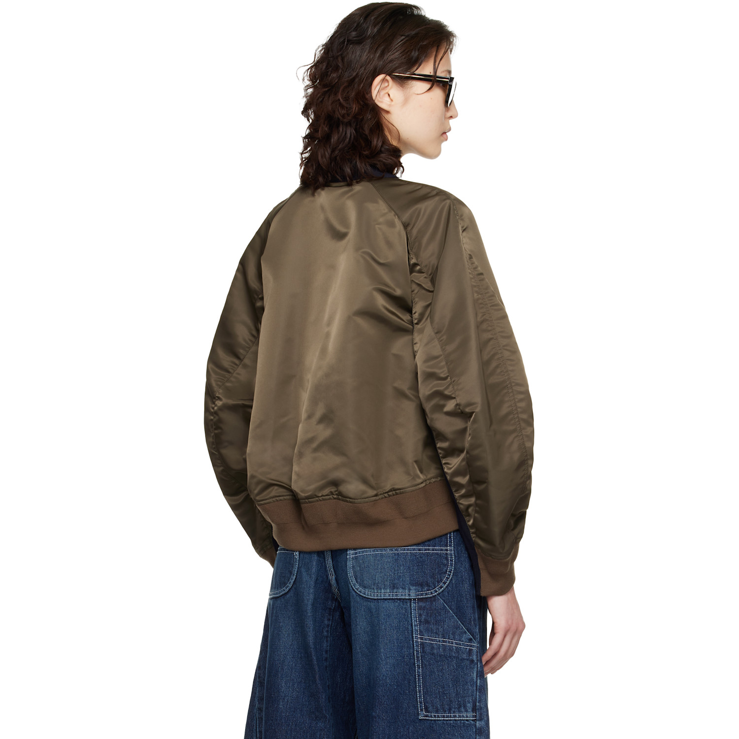  Sacai Green & Navy Nylon Twill Knit Cardigan 