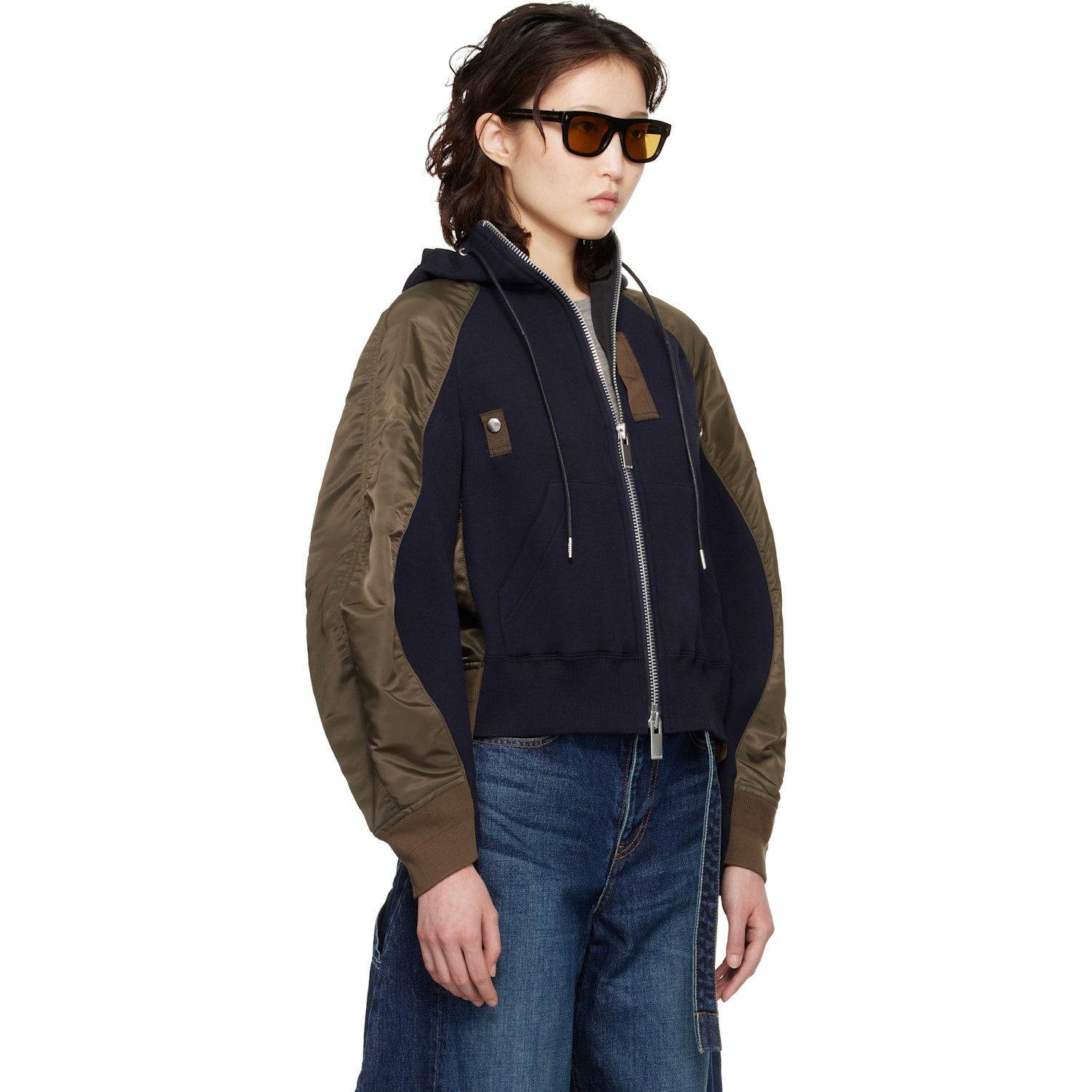  Sacai Navy & Khaki Sponge Sweat Hoodie 