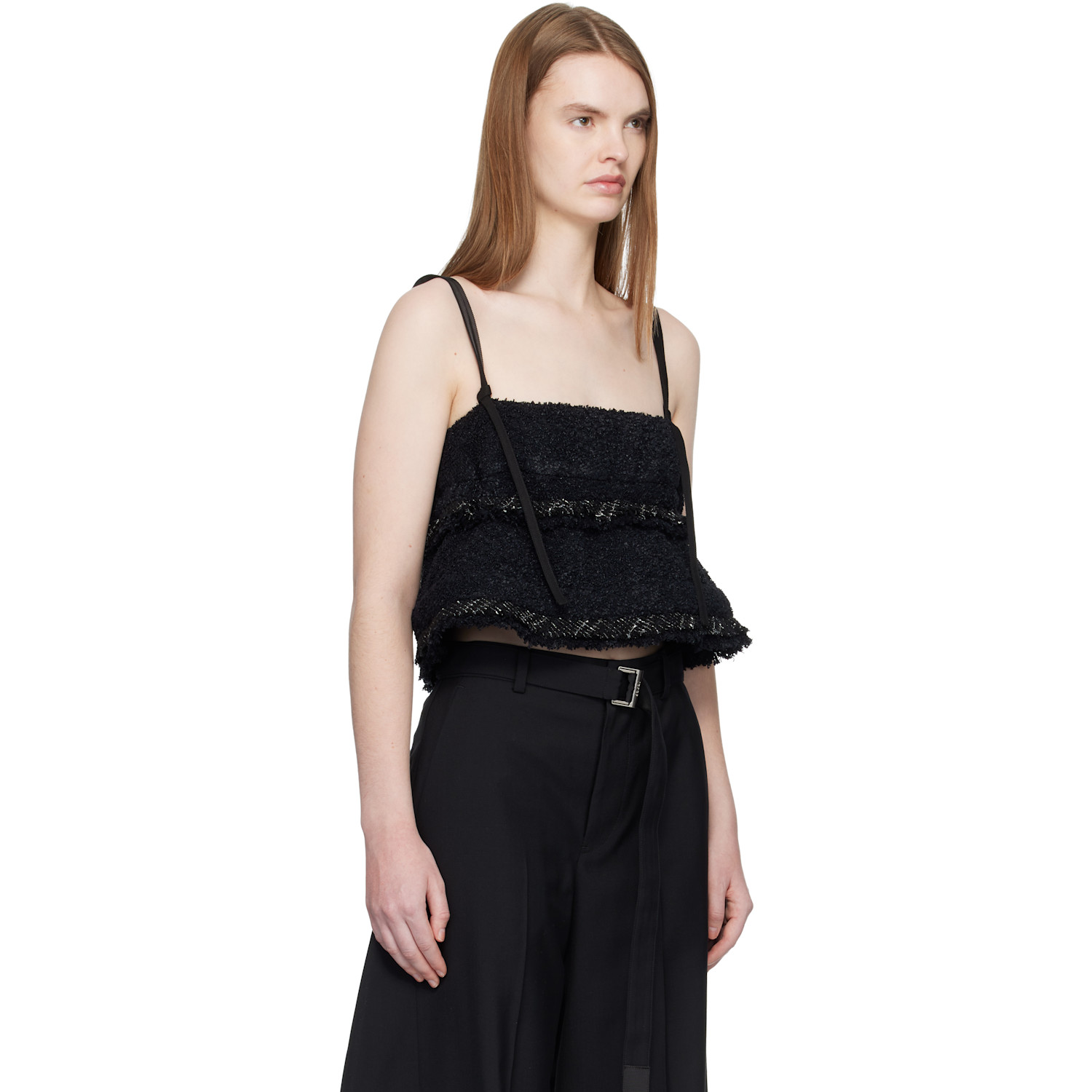  Sacai Black Tweed Camisole 