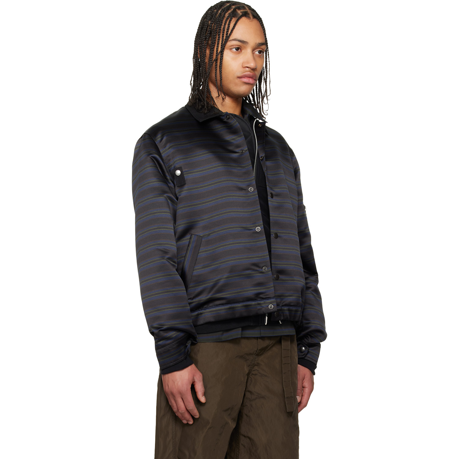  Sacai Navy Horizontal Stripe Blouson Bomber Jacket 