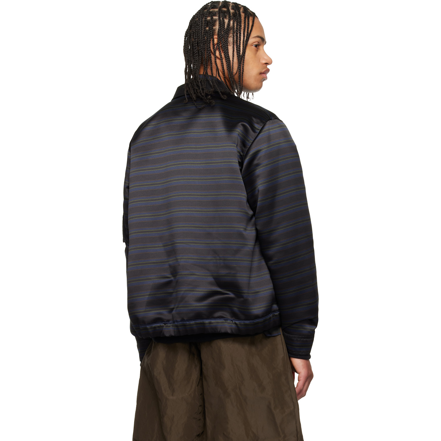  Sacai Navy Horizontal Stripe Blouson Bomber Jacket 