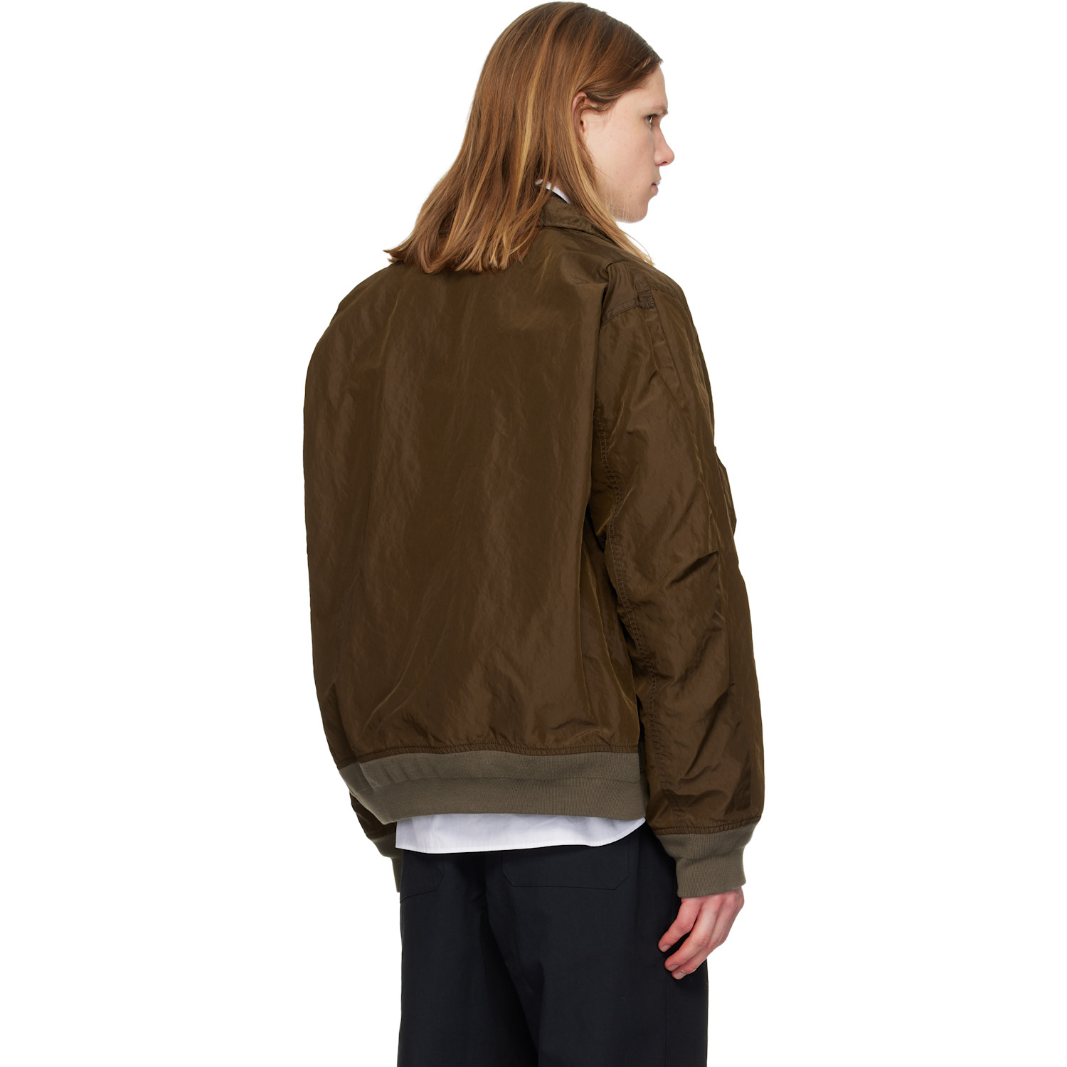  Sacai Brown Treated Nylon Twill Bomber Jacket 