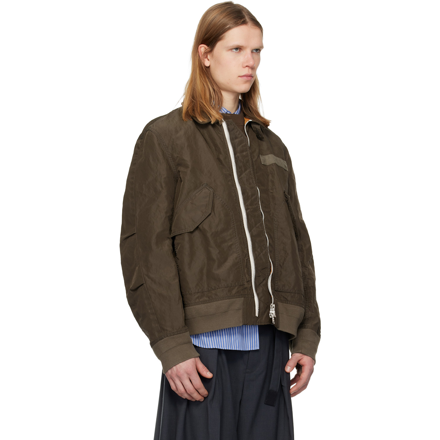  Sacai Khaki Treated Nylon Twill Bomber Jacket 