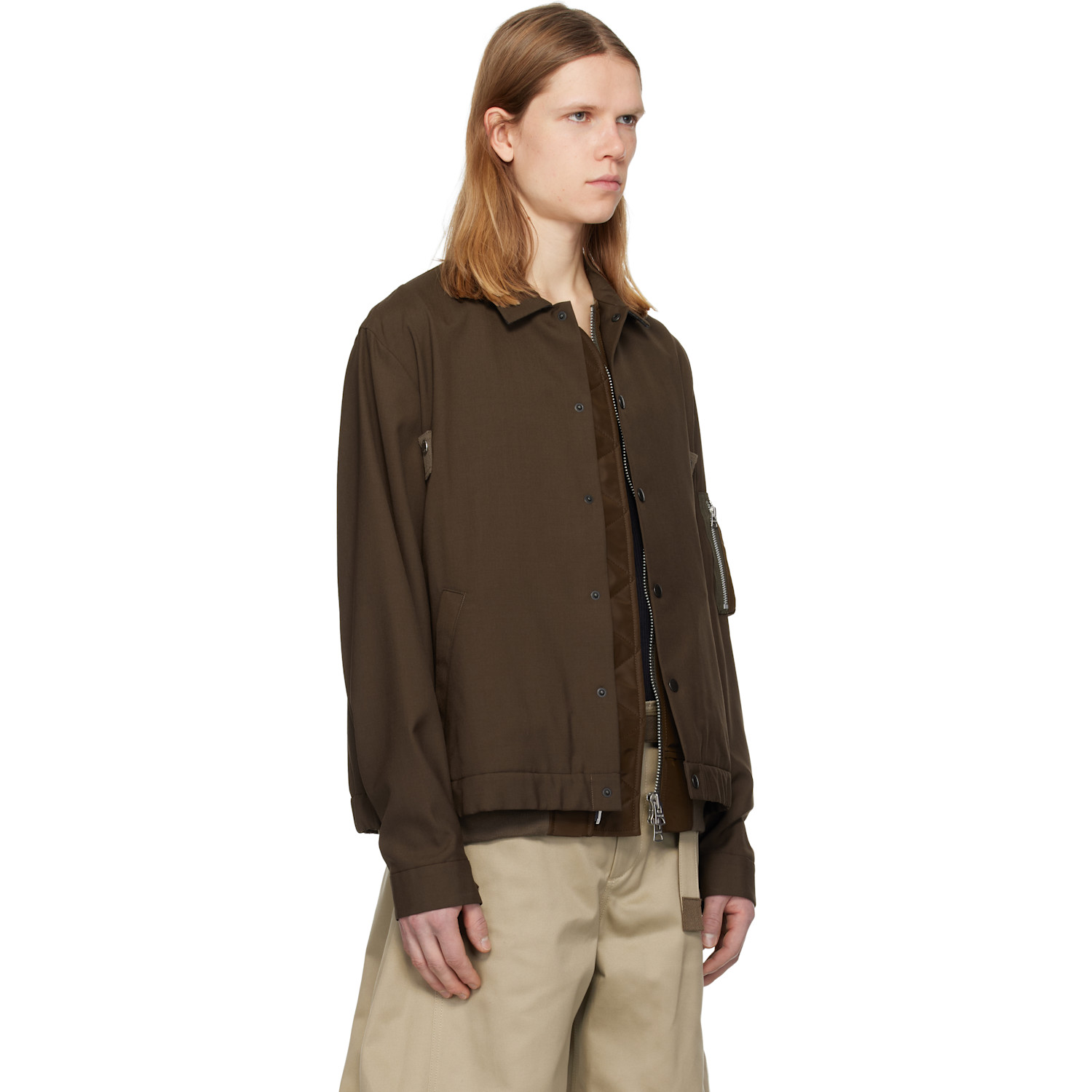  Sacai Brown Suiting & Nylon Twill Bomber Jacket 