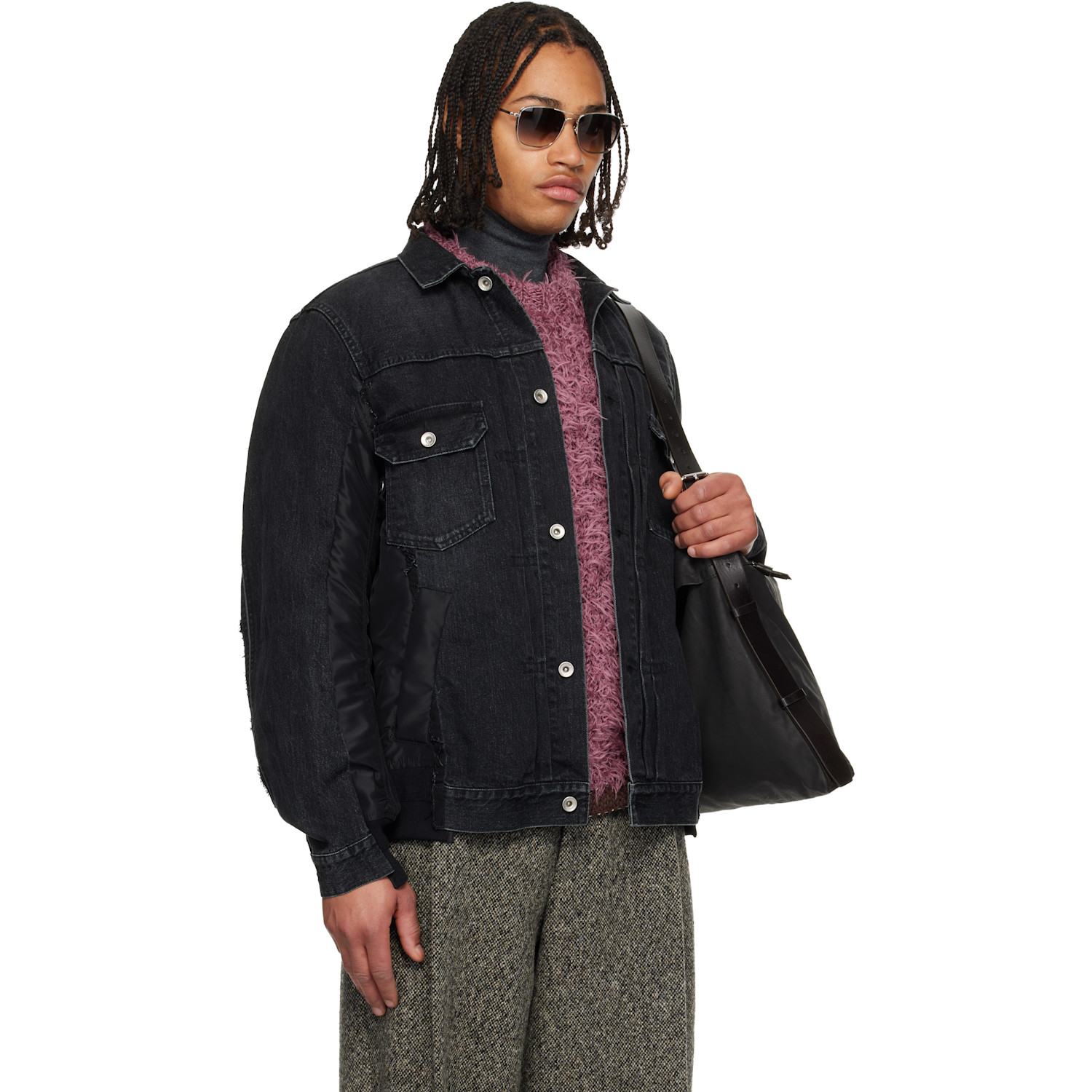  Sacai Black Nylon Twill & Denim Jacket 