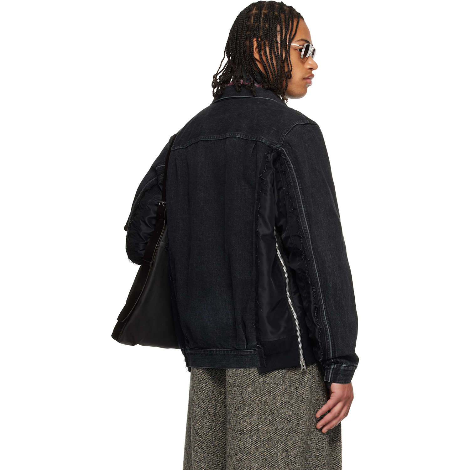  Sacai Black Nylon Twill & Denim Jacket 