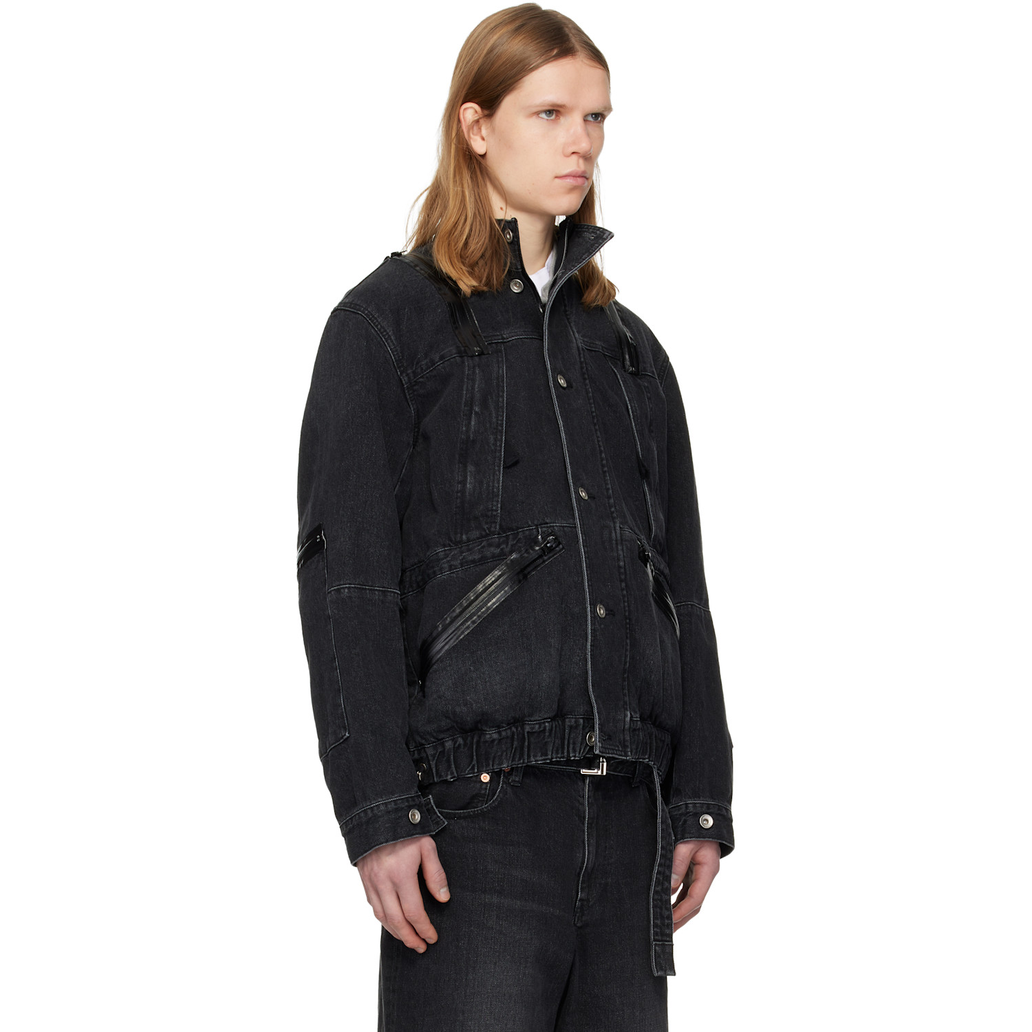  Sacai Black Blouson Denim Jacket 