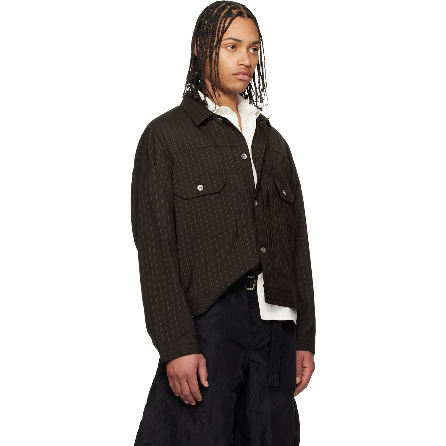  Sacai Brown Chalk Stripe Jacket 