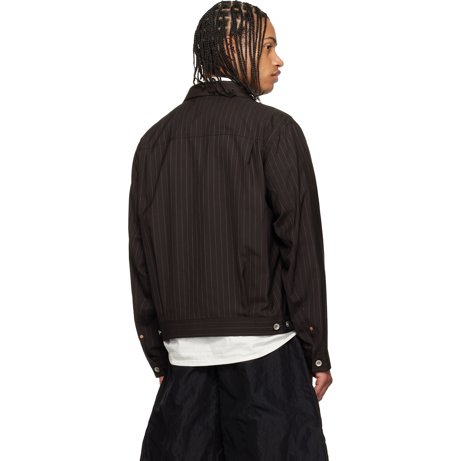  Sacai Brown Chalk Stripe Jacket 