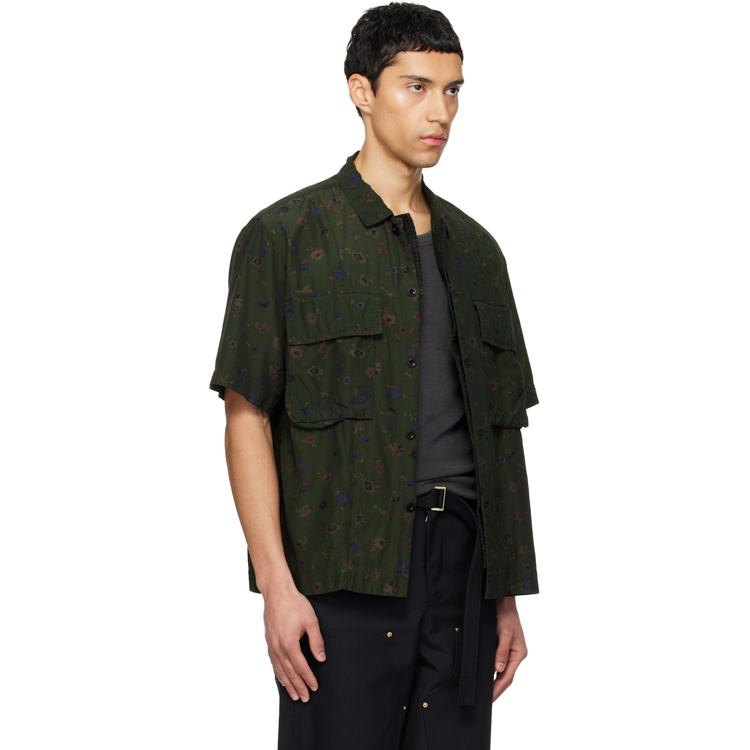  Sacai Khaki Overdyed Floral Print Shirt 