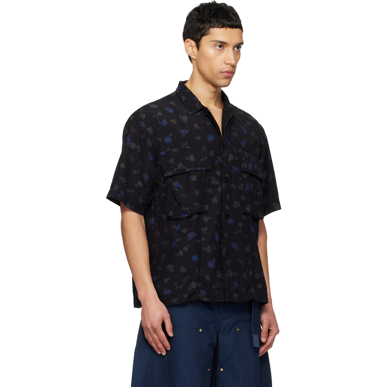  Sacai Black Overdyed Floral Print Shirt 