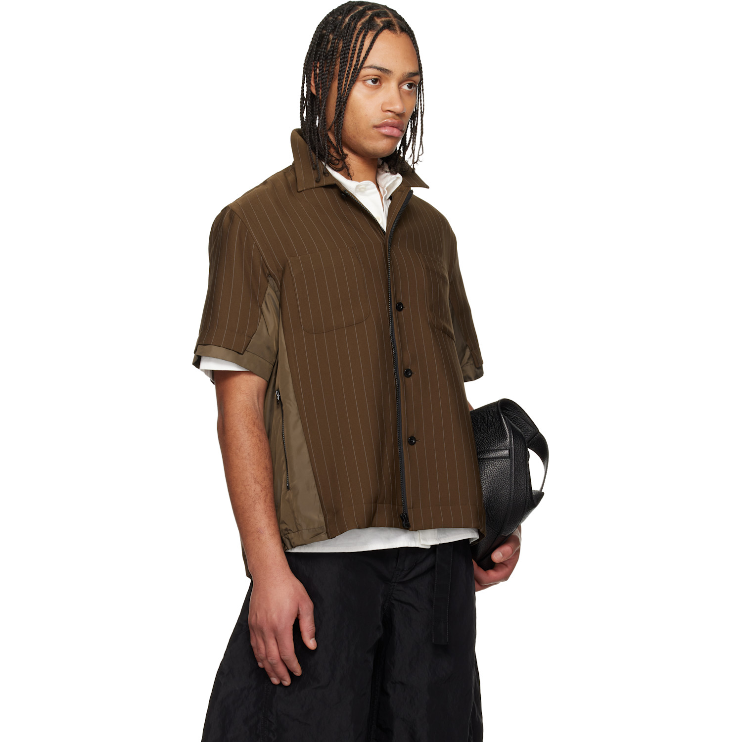  Sacai Brown Matelasse Twill Shirt 