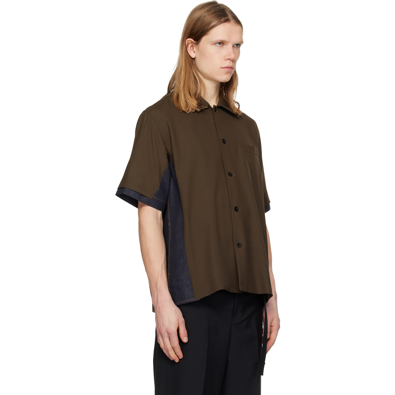  Sacai Brown & Blue Suiting Denim Shirt 