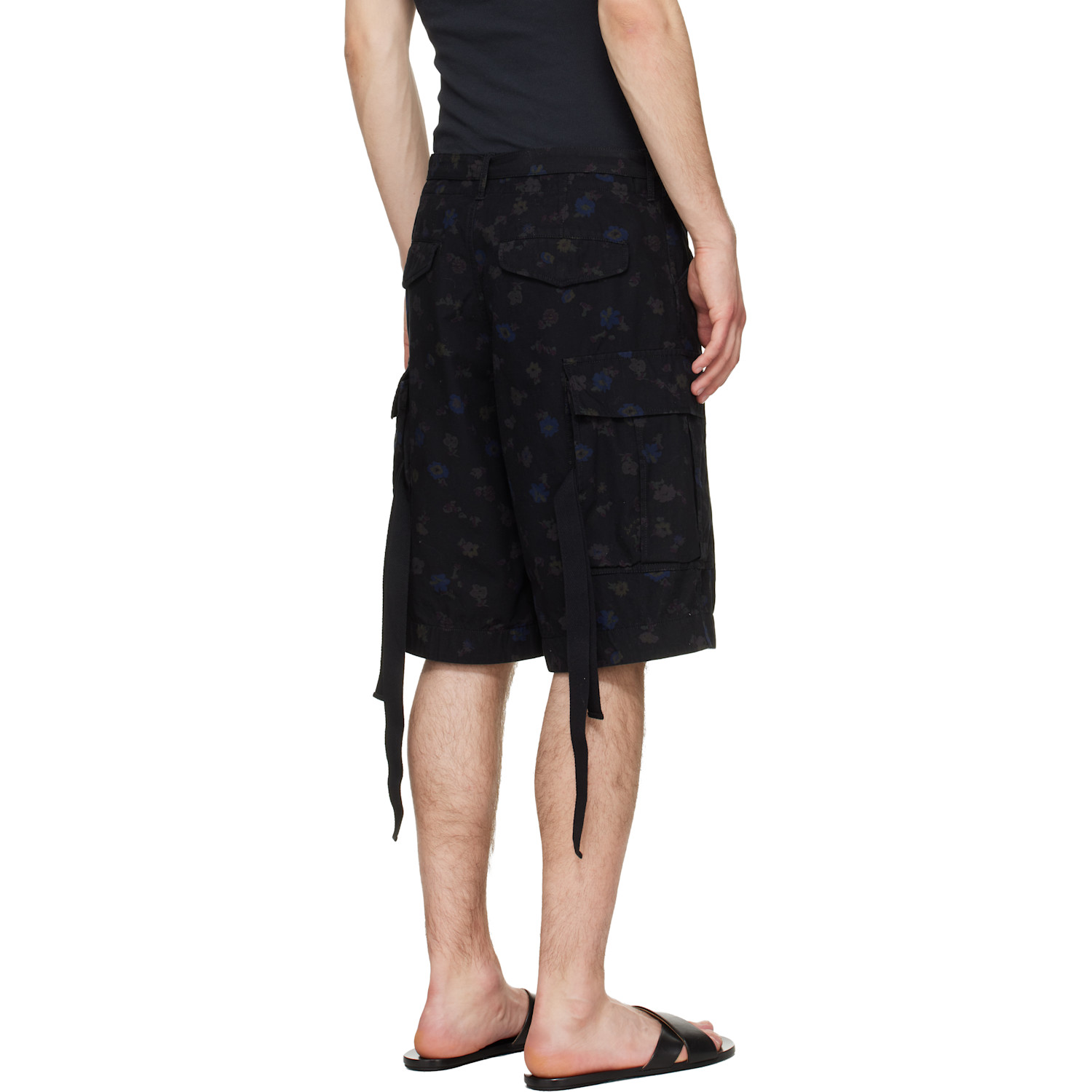  Sacai Black Overdyed Floral Print Cargo Shorts 