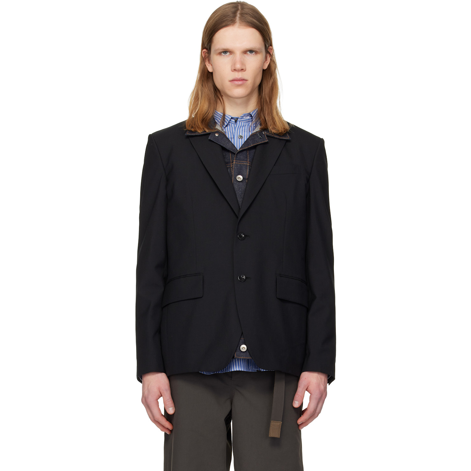 sacai Black Suiting & Denim Blazer