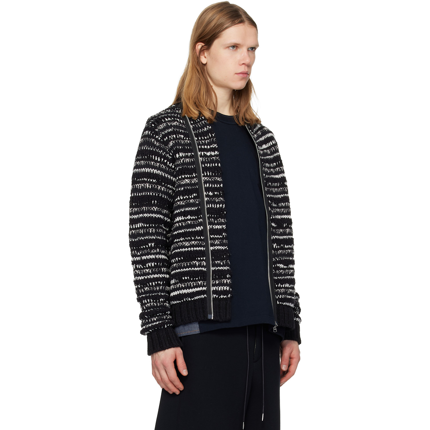  Sacai Black & White Mix Knit Blouson Cardigan 