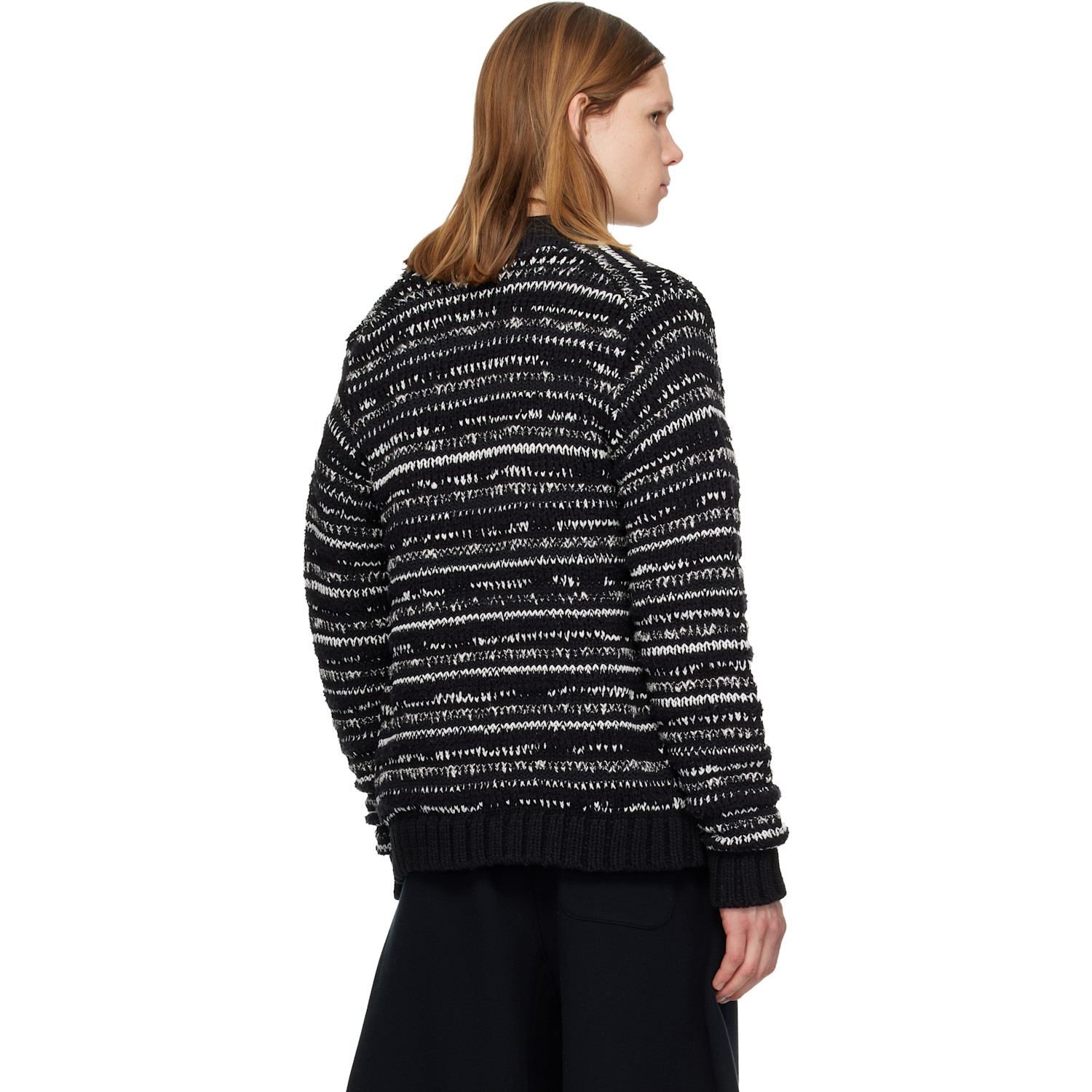  Sacai Black & White Mix Knit Blouson Cardigan 