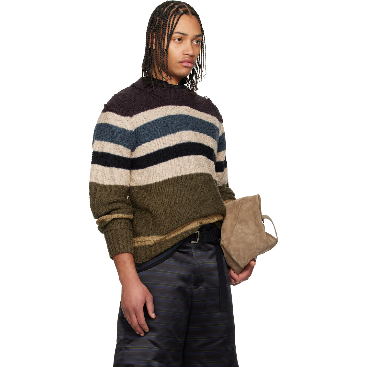 Sacai Multicolor Horizontal Stripe Knit Pullover Sweater 