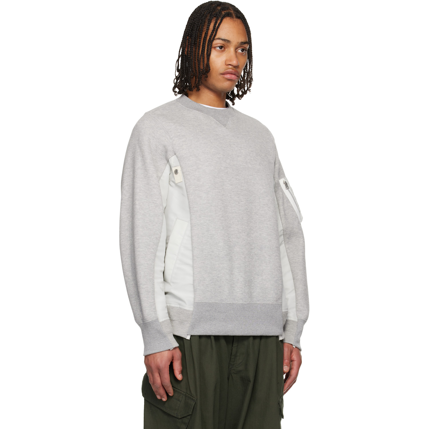  Sacai Gray Sponge Sweat & Nylon Twill Sweatshirt 