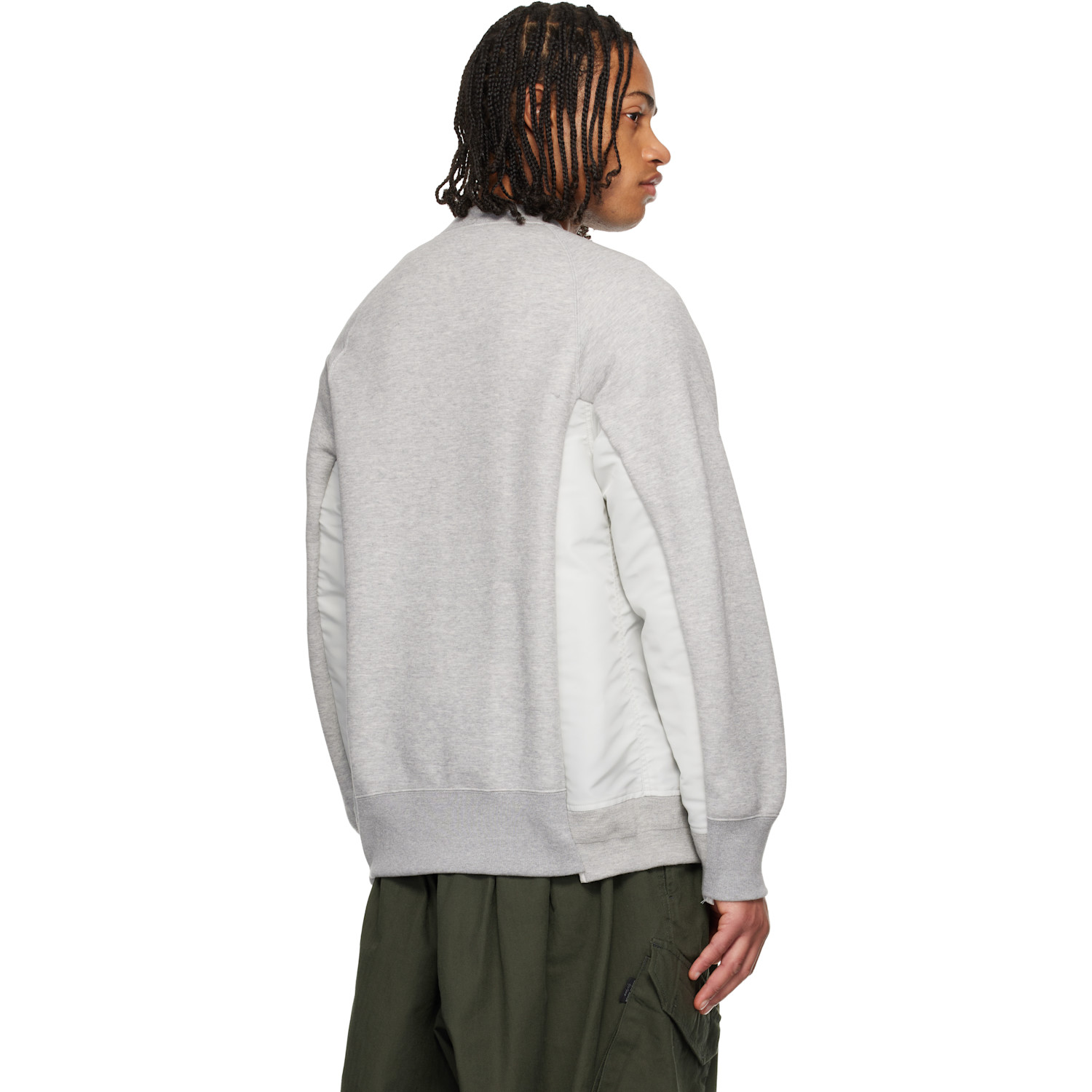  Sacai Gray Sponge Sweat & Nylon Twill Sweatshirt 