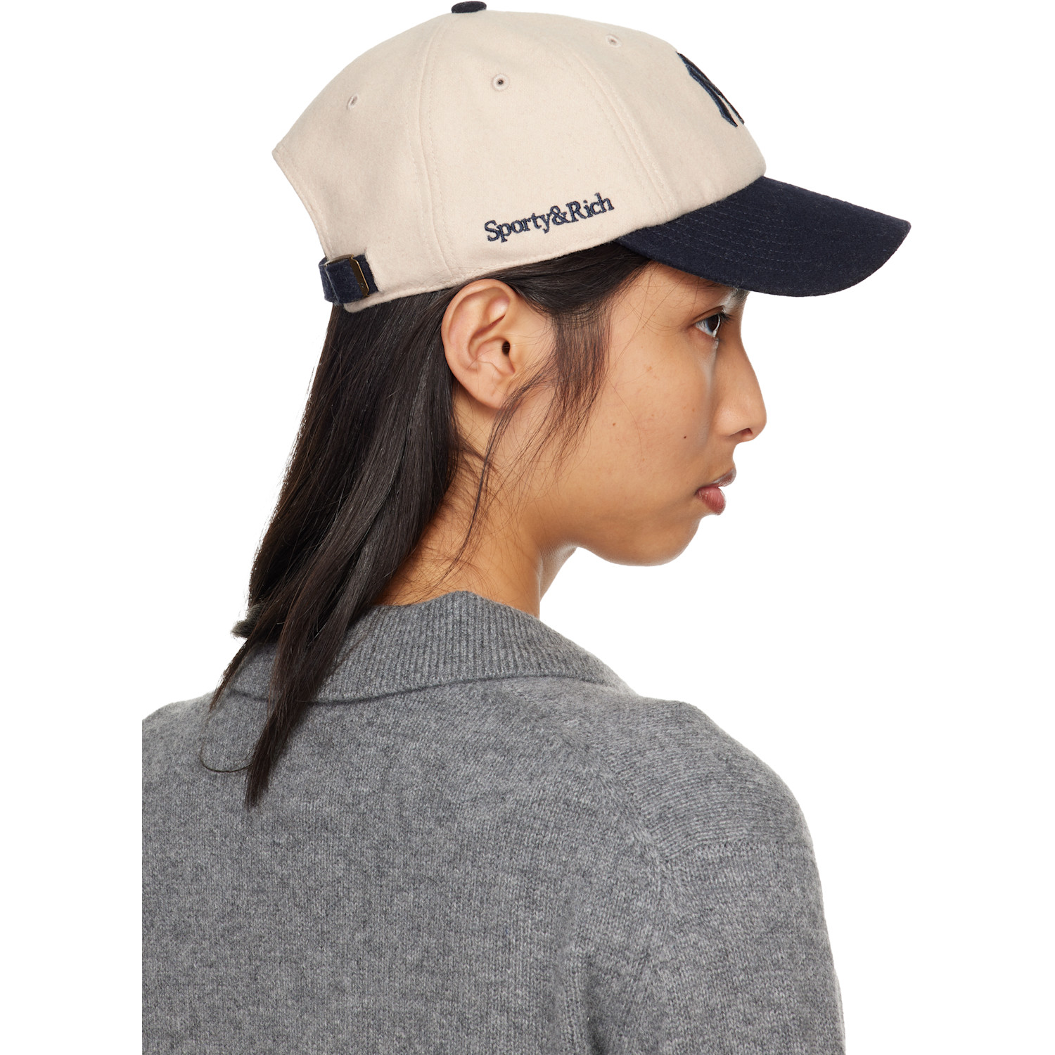  Sporty & Rich Off-white & Navy '47 Edition Yankees Serif Wool Cap 