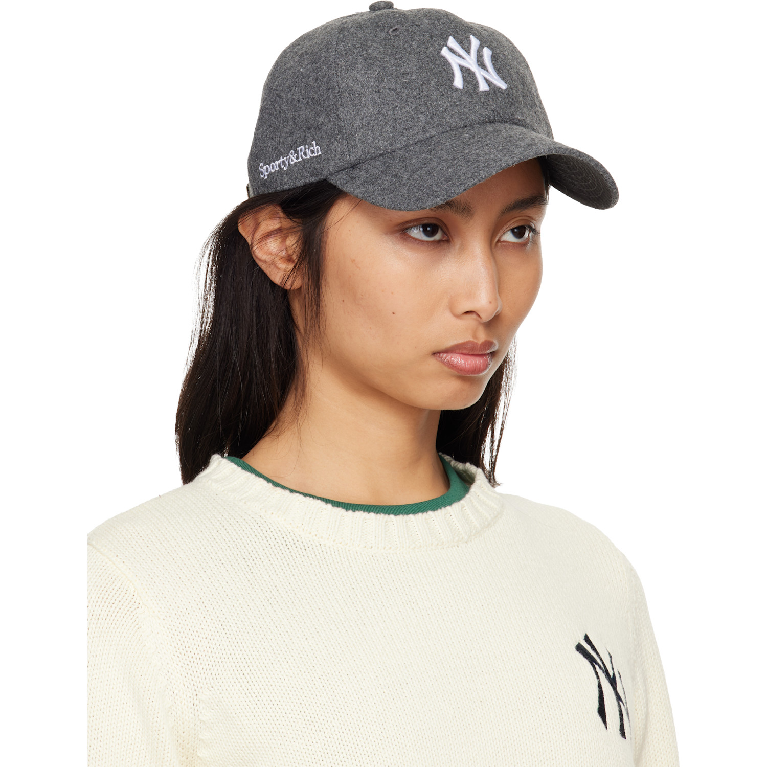 Sporty & Rich Gray '47 Edition Yankees Serif Wool Cap 