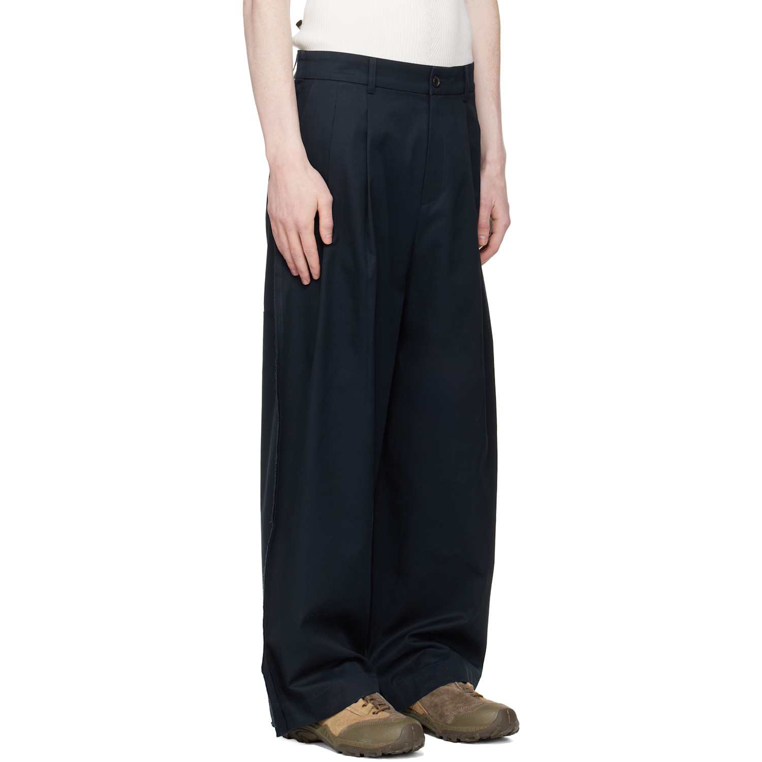  Re;code Navy Raw Edge Two Tuck Trousers 