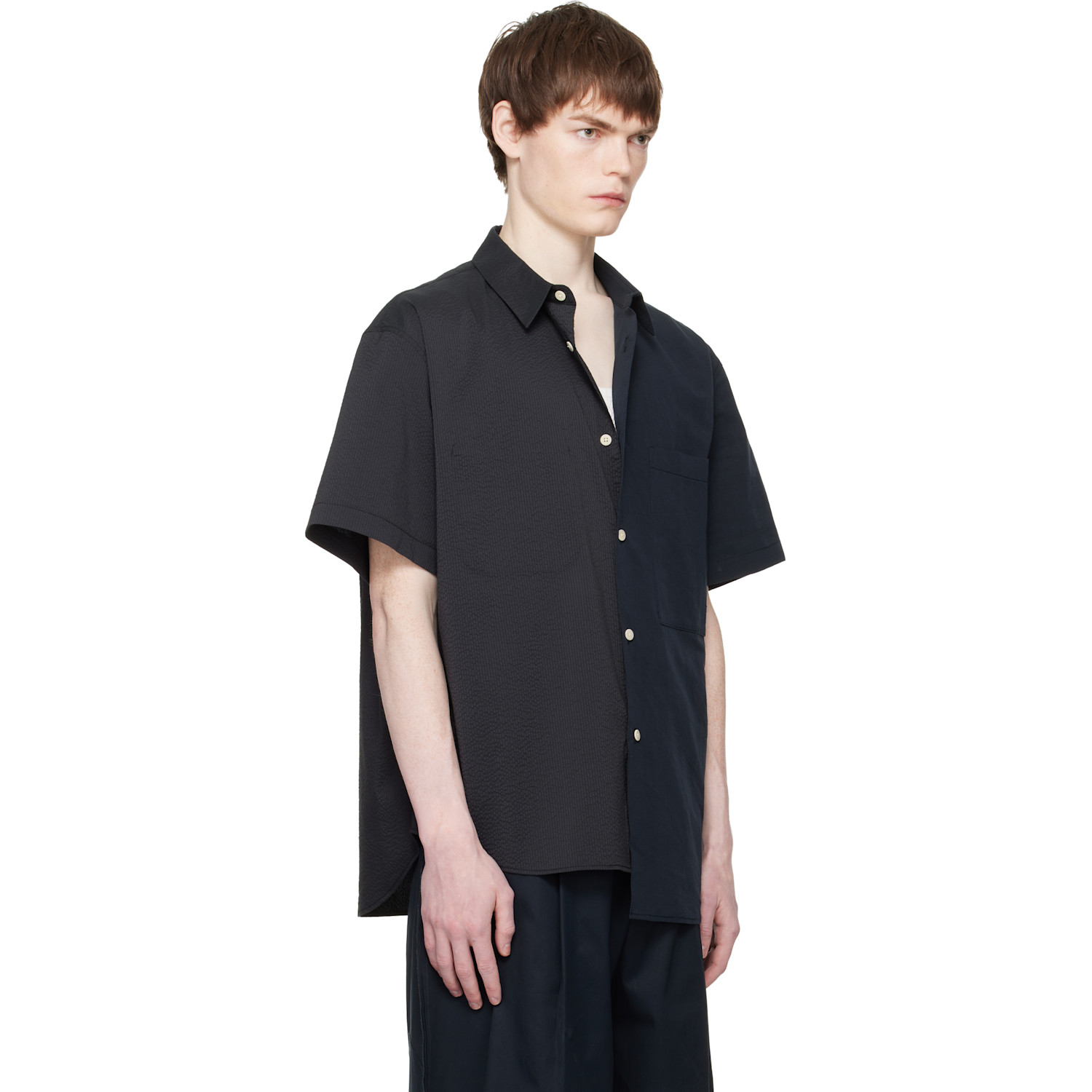  Re;code Navy Split Short Sleeve Seersucker Shirt 