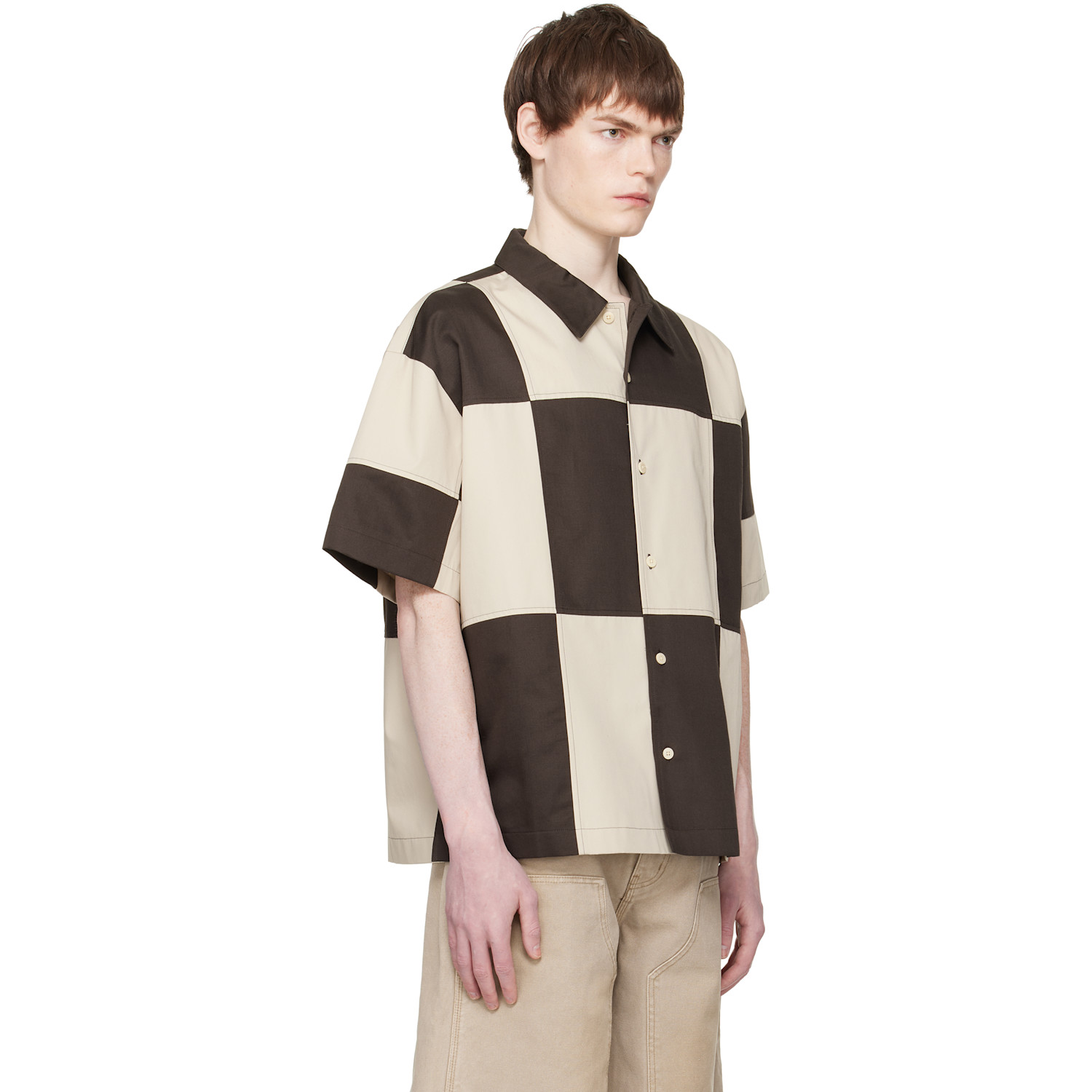  Re;code Brown & Off-white Checkerboard Shirt 