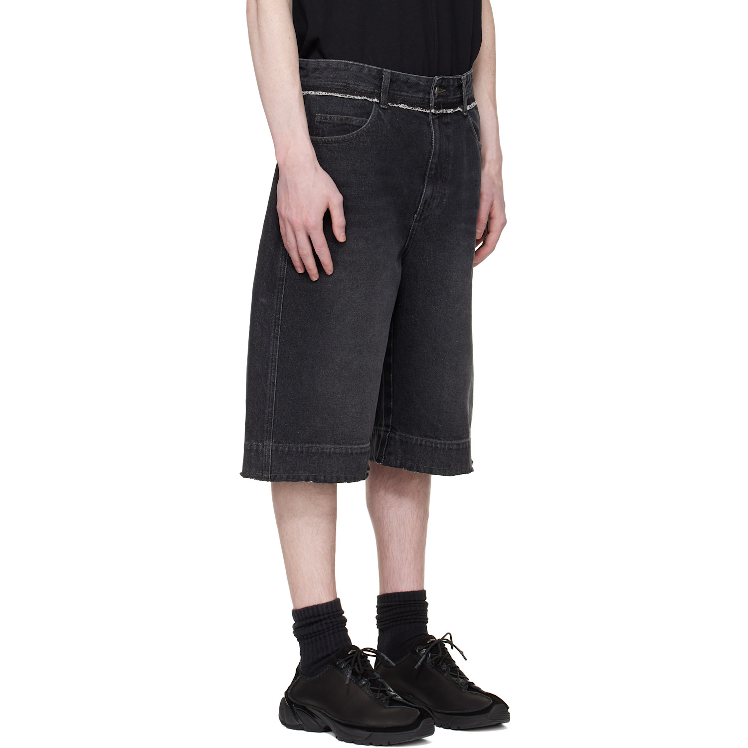  Re;code Black Raw Edge Denim Shorts 