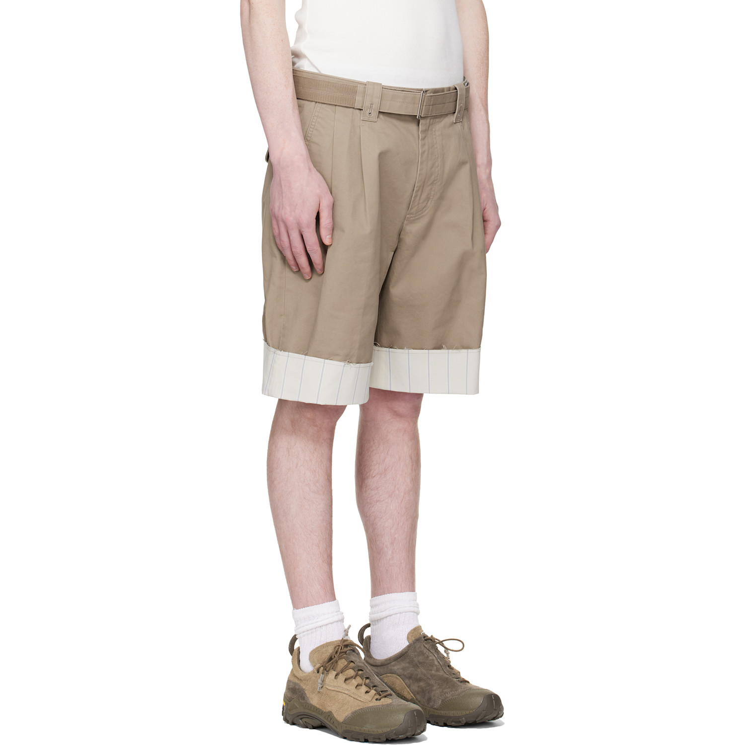  Re;code Beige Stripe Detailed Shorts 
