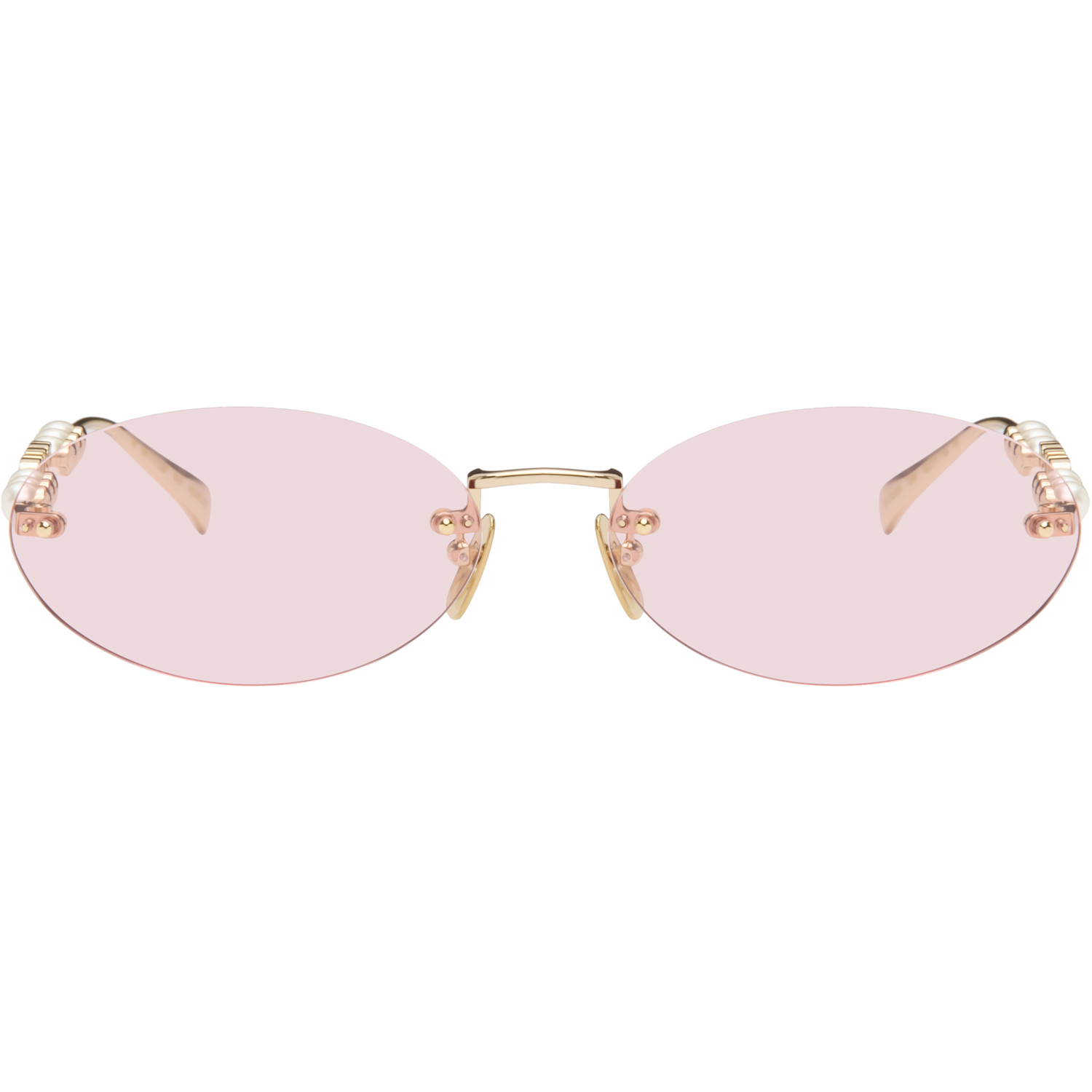 Gucci Gold Pearl Oval Frame Sunglasses