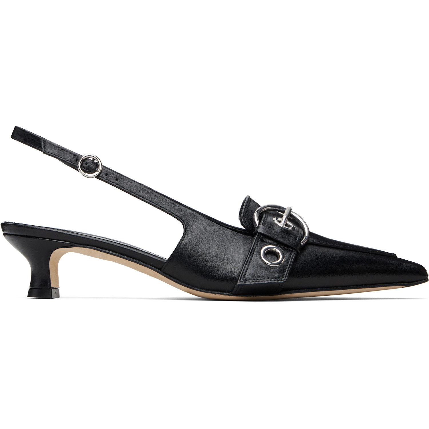Aeyde Black Davina Eyelet Slingback Heels