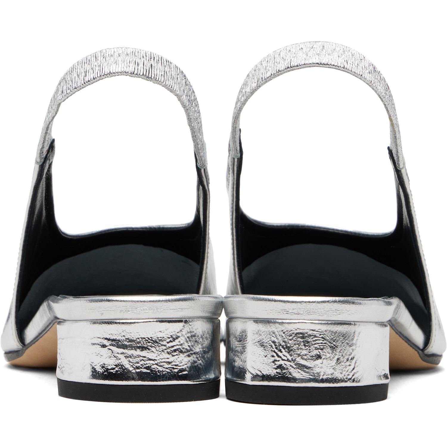  Aeyde Silver Dua Laminated Leather Slingback Heels 