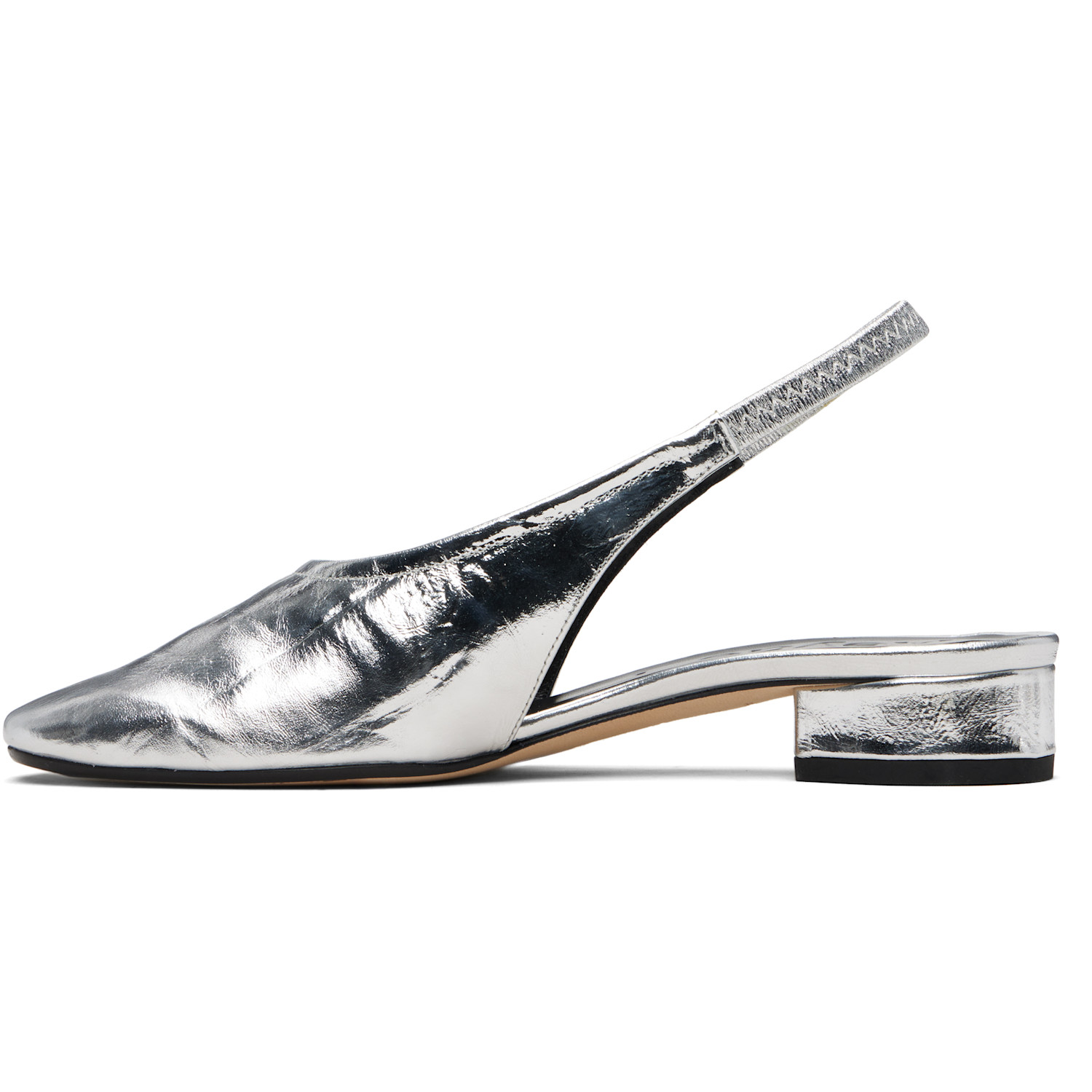 Aeyde Silver Dua Laminated Leather Slingback Heels 