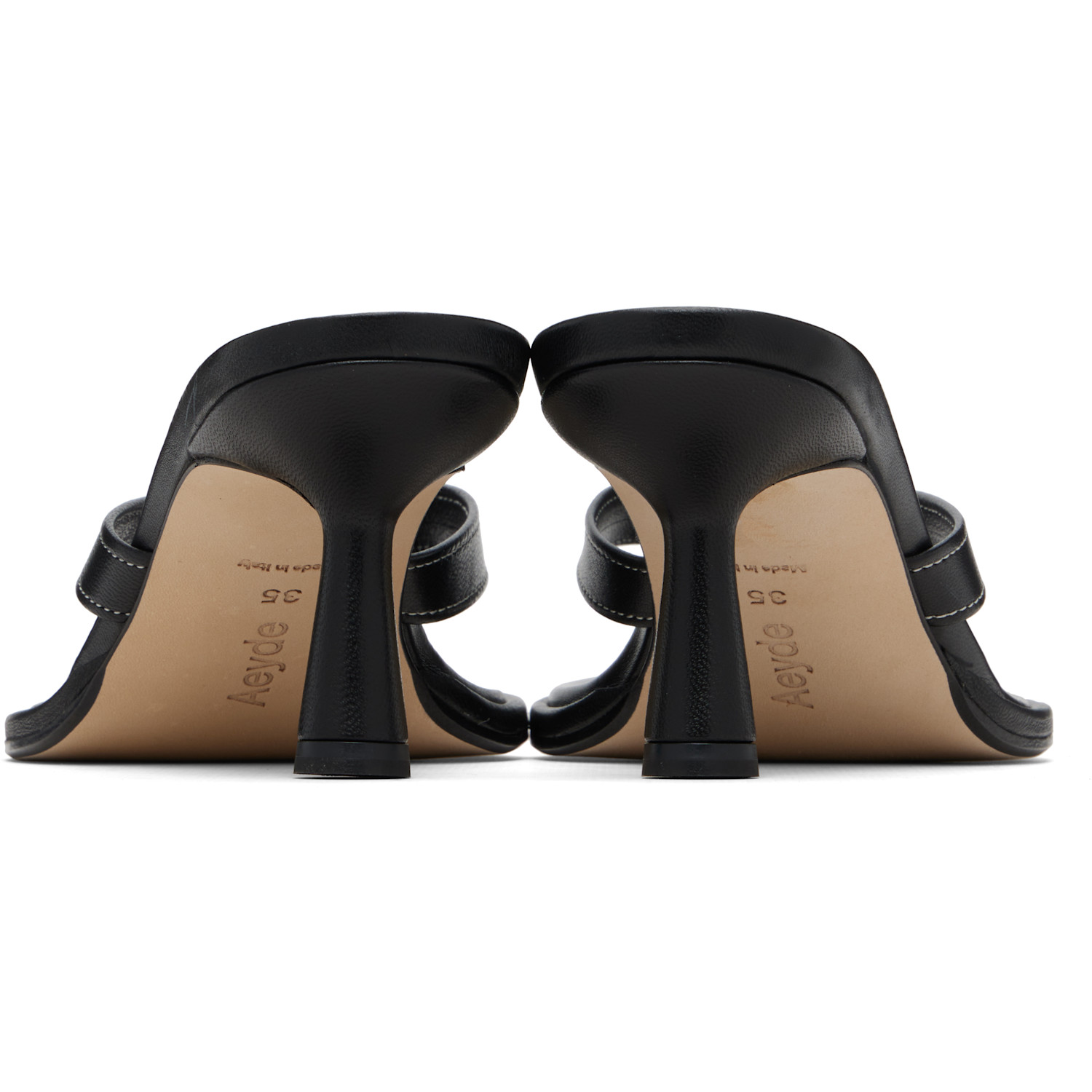  Aeyde Black Daphne Leather Thong Heeled Sandals 