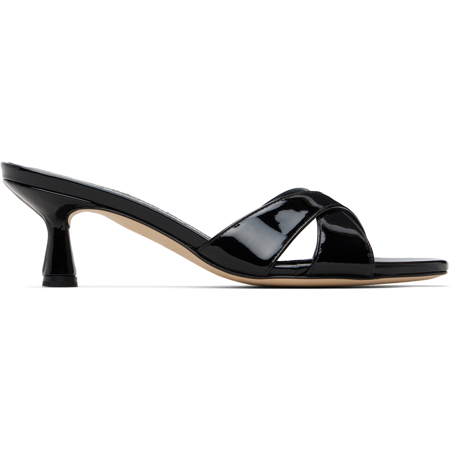 Aeyde Black Vero Patent Leather Mule Heeled Sandals