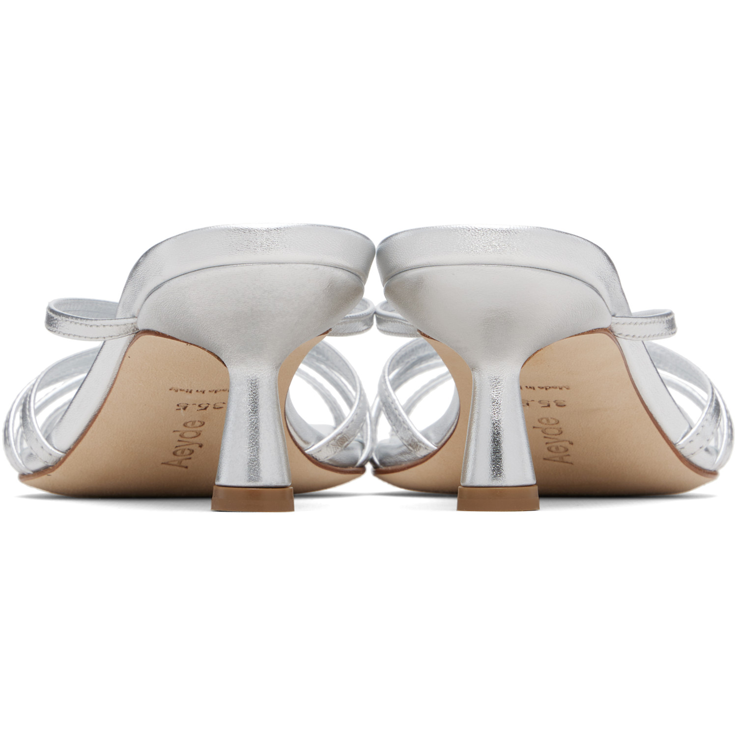  Aeyde Silver Abby Leather Heeled Sandals 