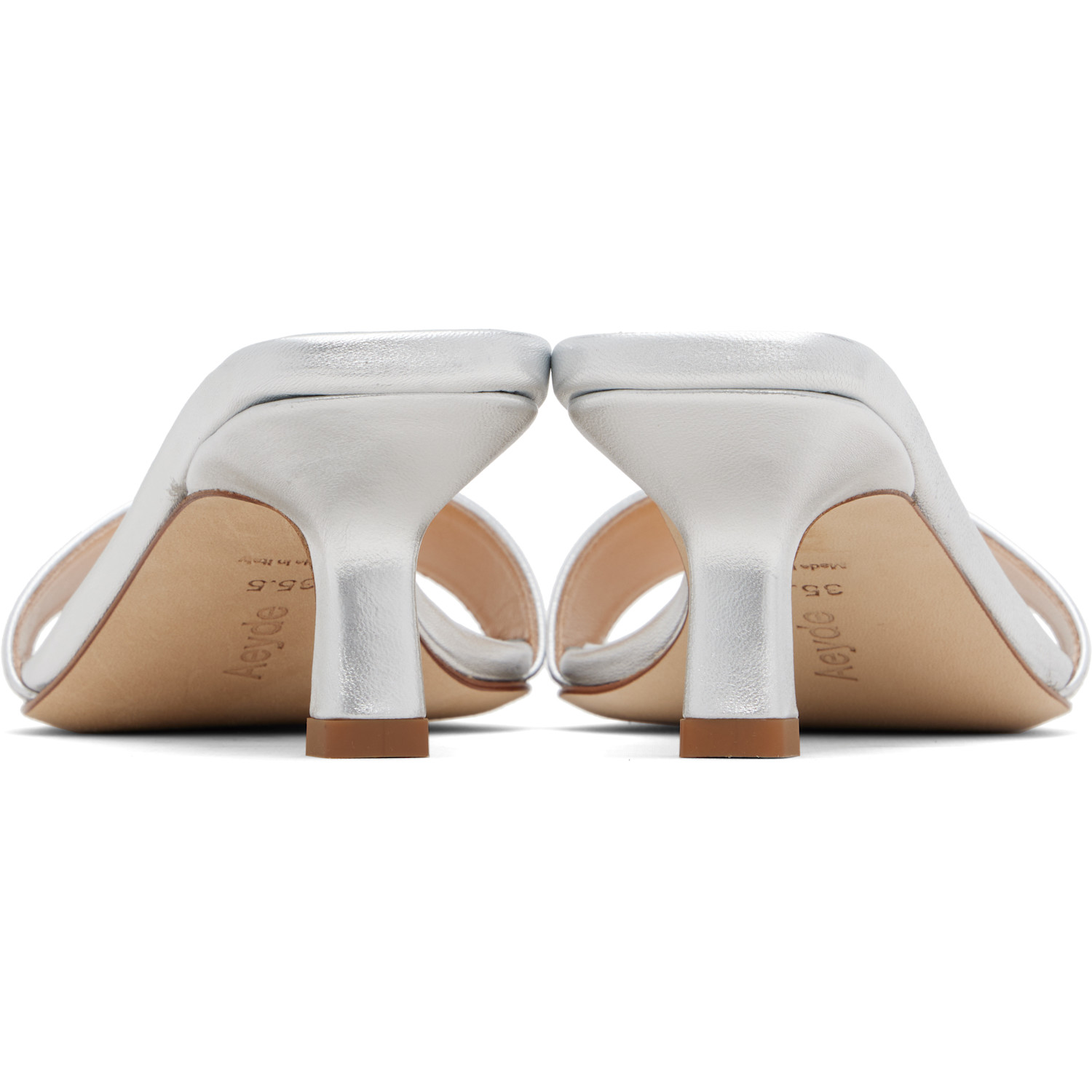  Aeyde Silver Gilly Leather Heeled Sandals 