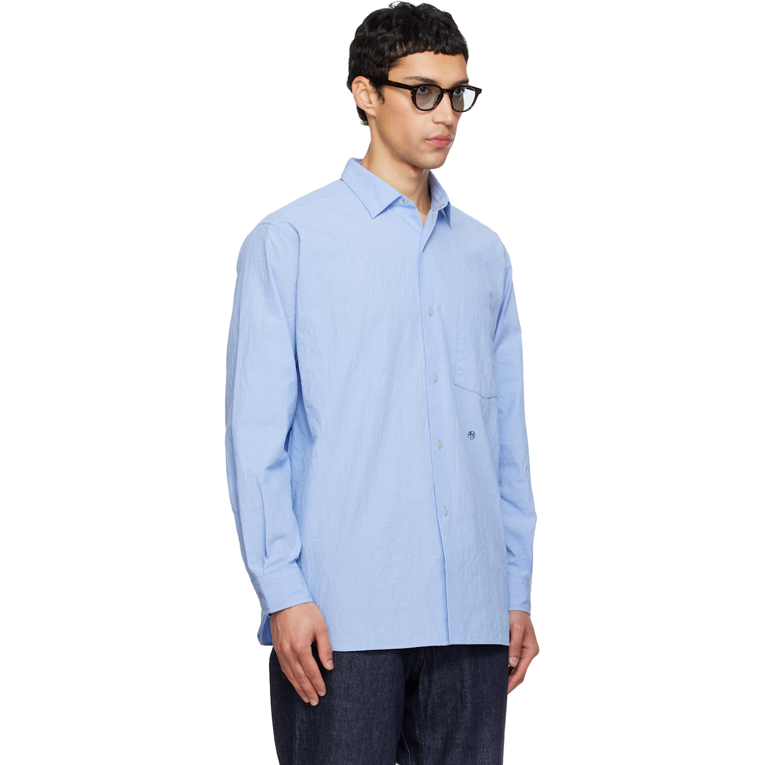  Nanamica Blue Regular Collar Wind Shirt 