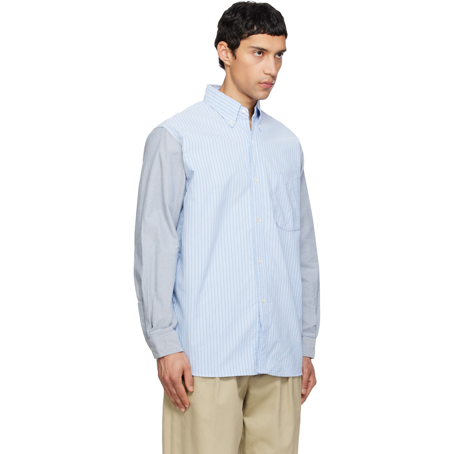  Nanamica Blue & Gray Button Down Stripe Storm Shirt 