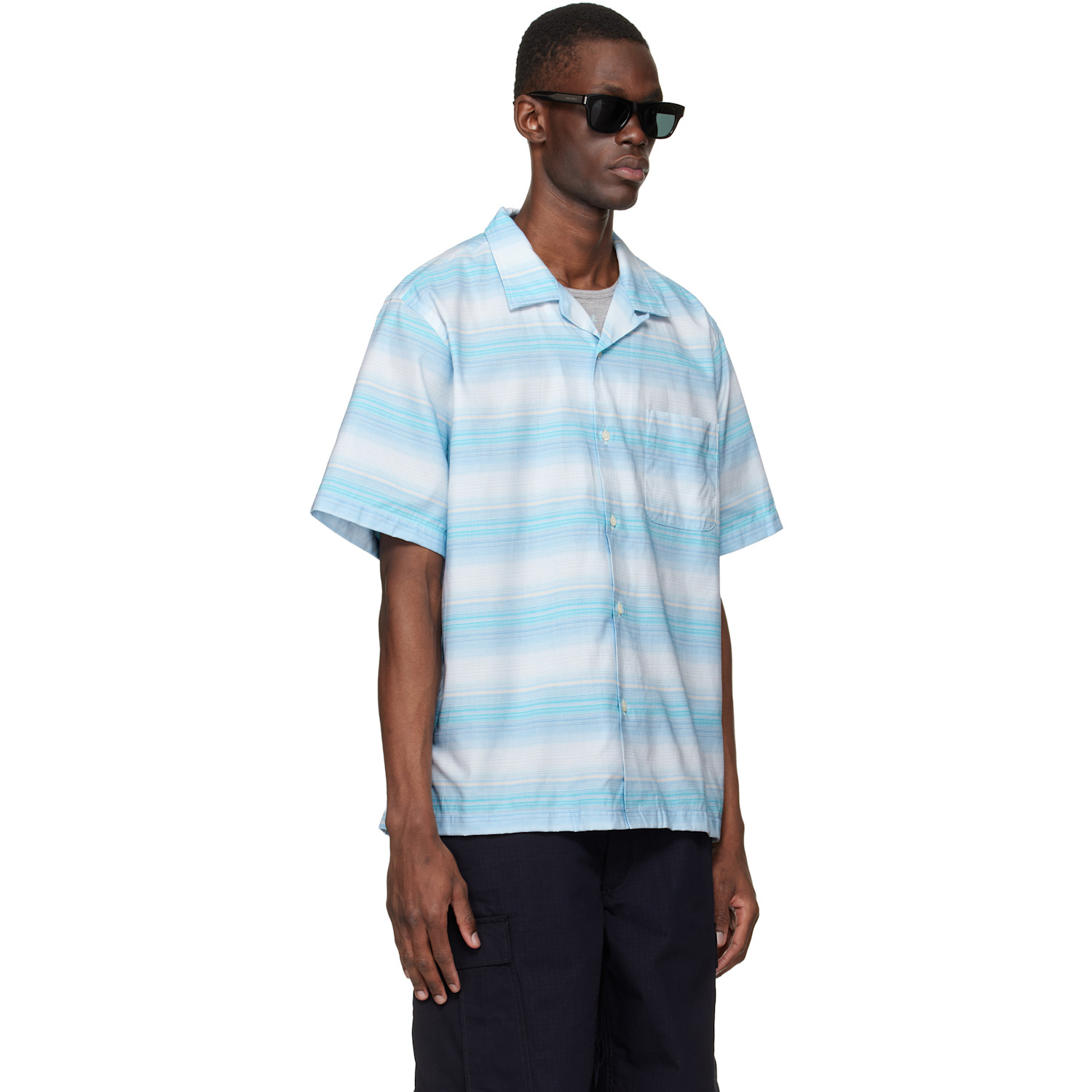  Nanamica Blue Open Collar Pique S/s Shirt 