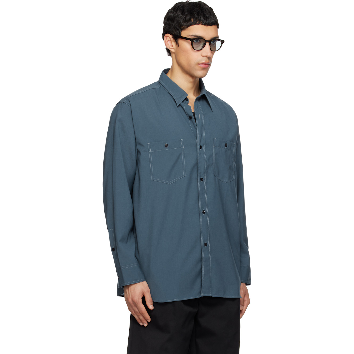  Nanamica Navy Polyester Wool Field Shirt 