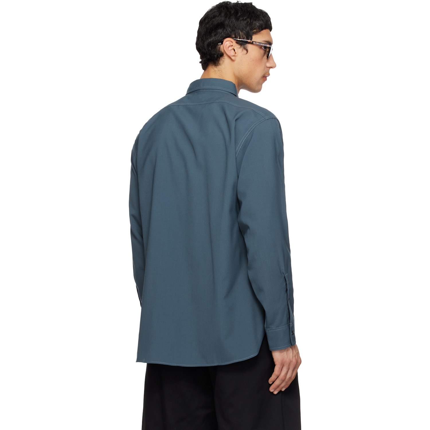  Nanamica Navy Polyester Wool Field Shirt 