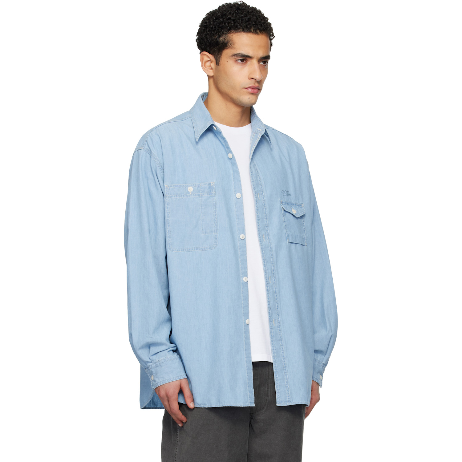  Nanamica Blue Ooal Regular Collar Chambray Shirt 