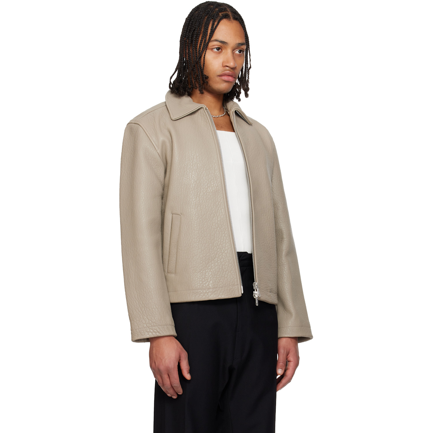  Sunflower Taupe Short Leather Jacket 