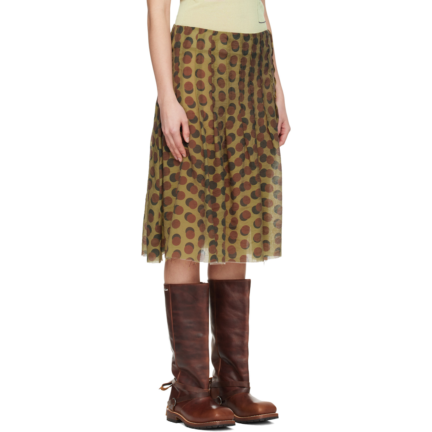  Edward Cuming Khaki Optical Pleat Around Midi Skirt 