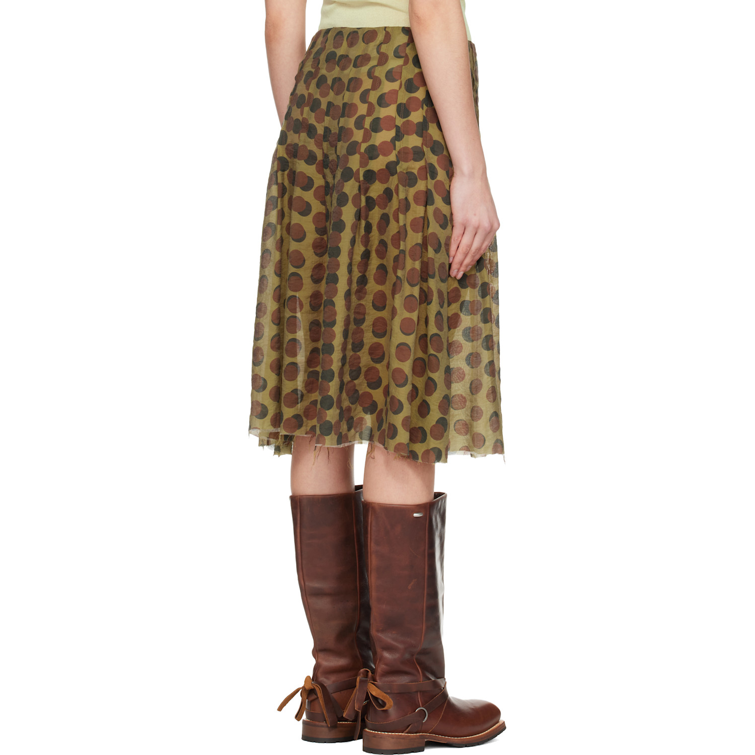  Edward Cuming Khaki Optical Pleat Around Midi Skirt 